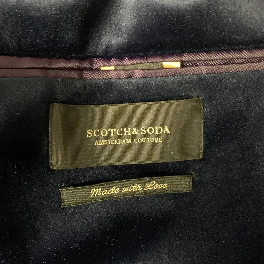 SCOTCH AND SODA Chest Size 38 Navy Velvet Polyester Peak Lapel Suit